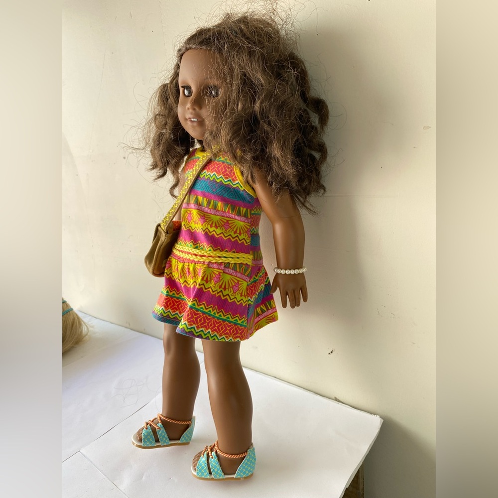 American Girl Doll Dark Skin Curly Hair Outfit Bundle | Colorful Summer Dress - Picture 3 of 11